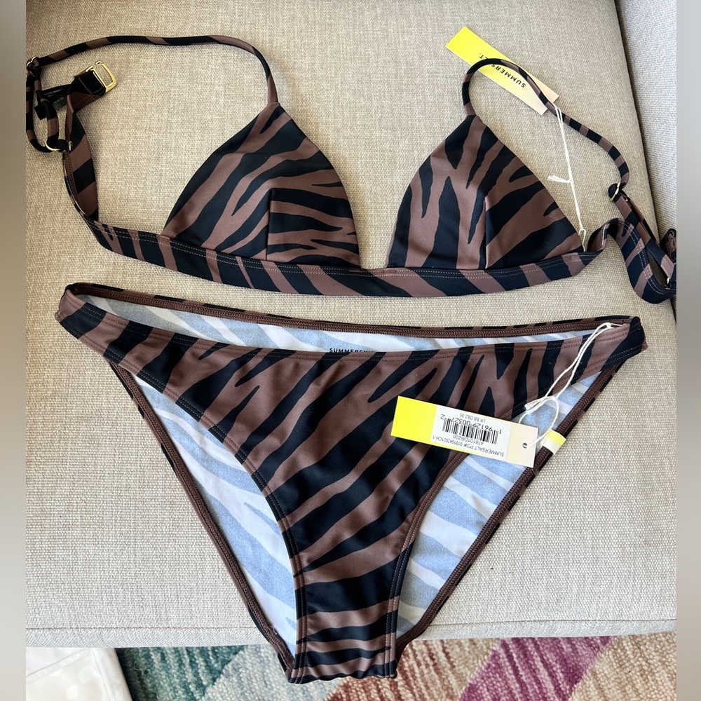 Summersalt The Low Rise Bikini - Modern Zebra in Chocolate and Sea Urchin